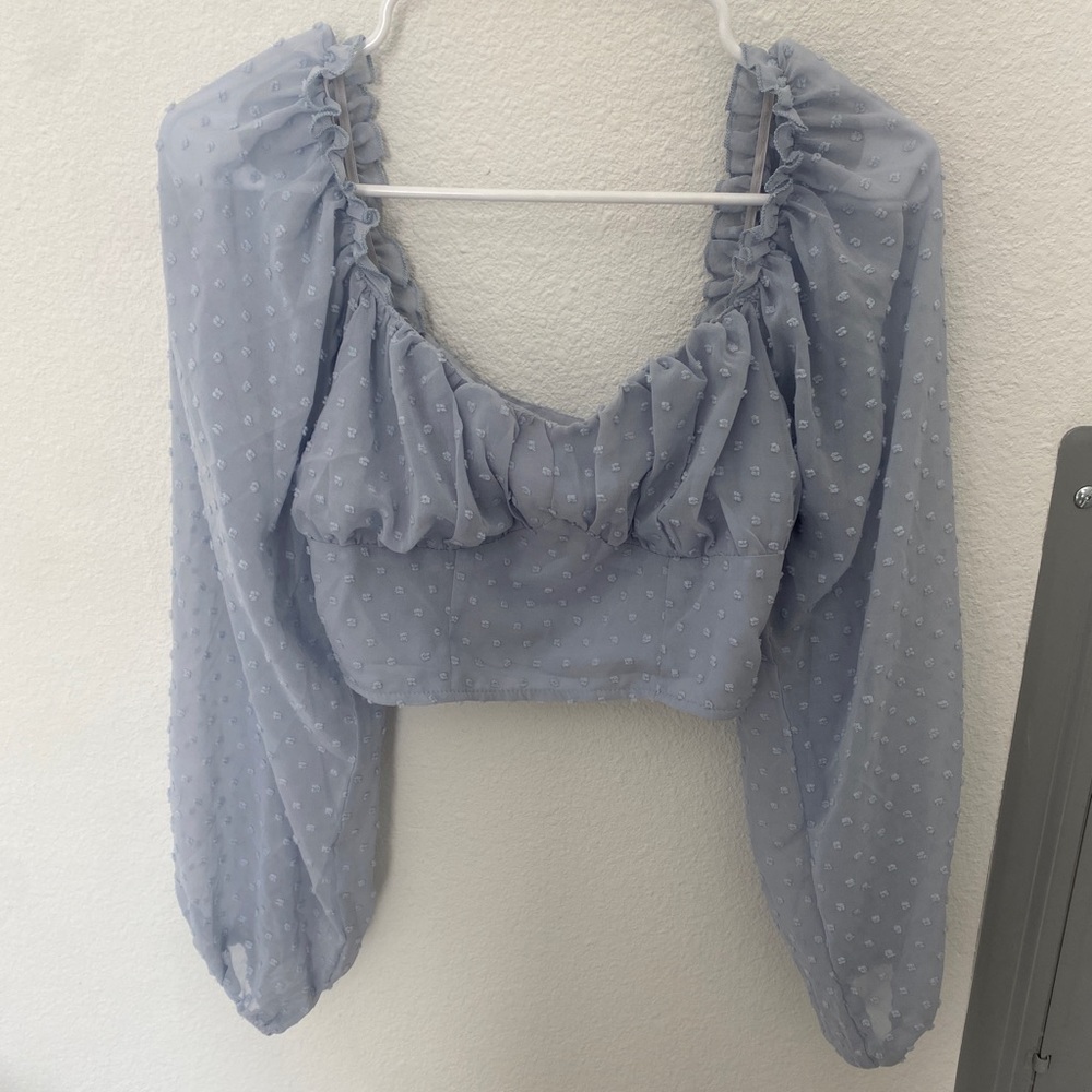 Light blue SHEIN crop top long sleeve dots like new condition